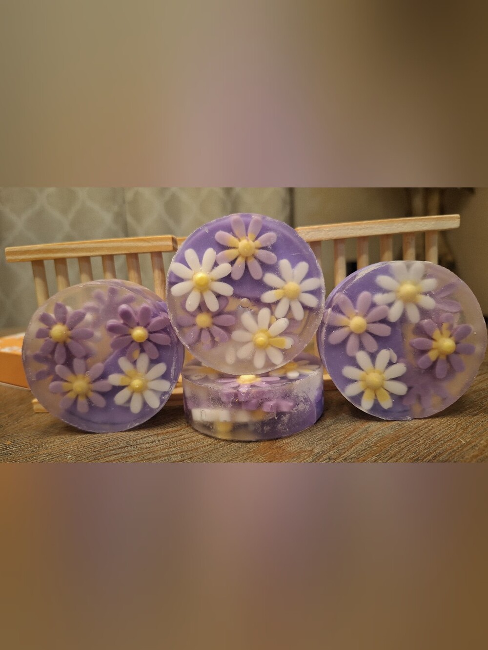 Handmade Lavender Daisy Round Soap - Purple